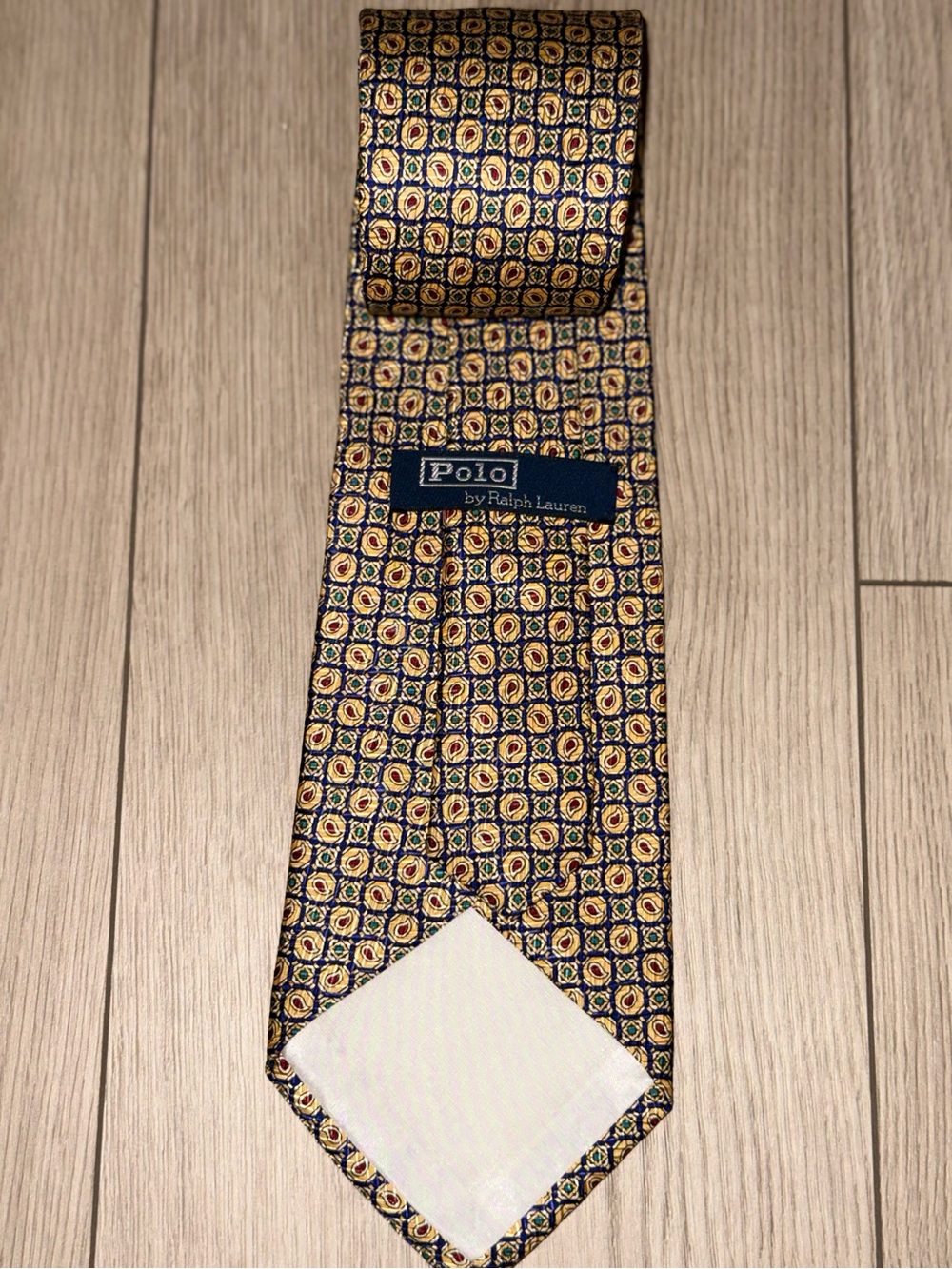 Polo by Ralph Lauren Designer Made By Hand Gold Medallion Classic 100% Silk Tie